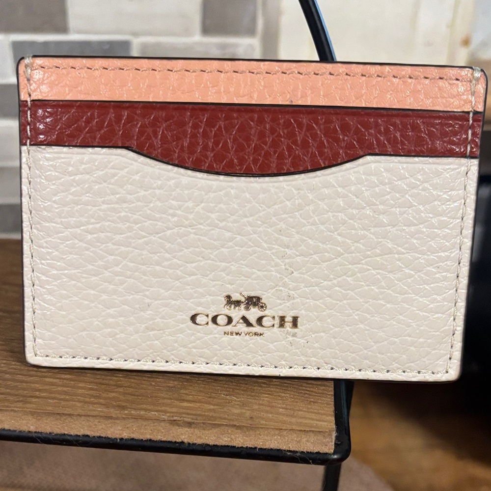 Coach Leather Card Case in Cream, Rust and Blush